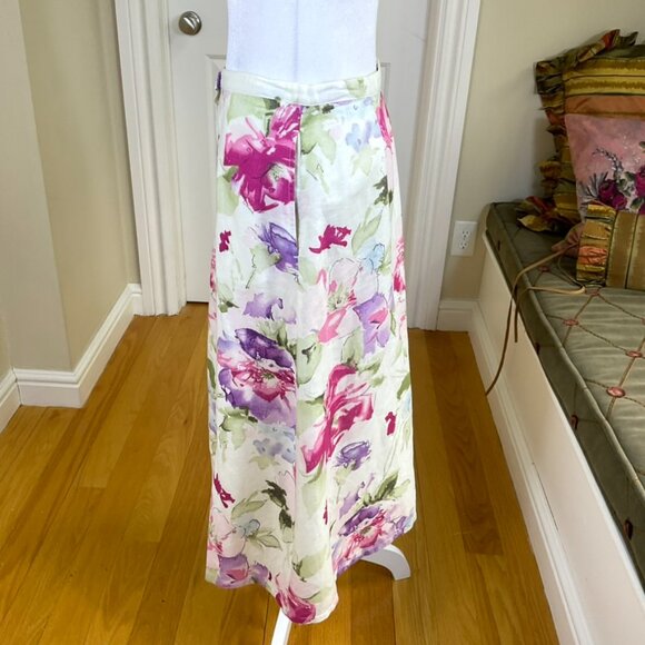 Chaps Linen Skirt Maxi Floral Buttonfront (4) - Picture 2 of 6